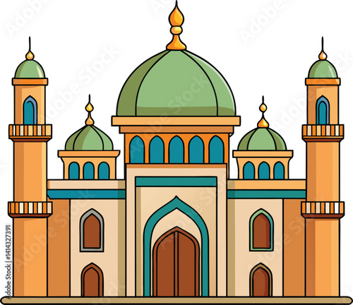 Cute Cartoon Mosque Illustration - Islamic Religious Building Graphic
