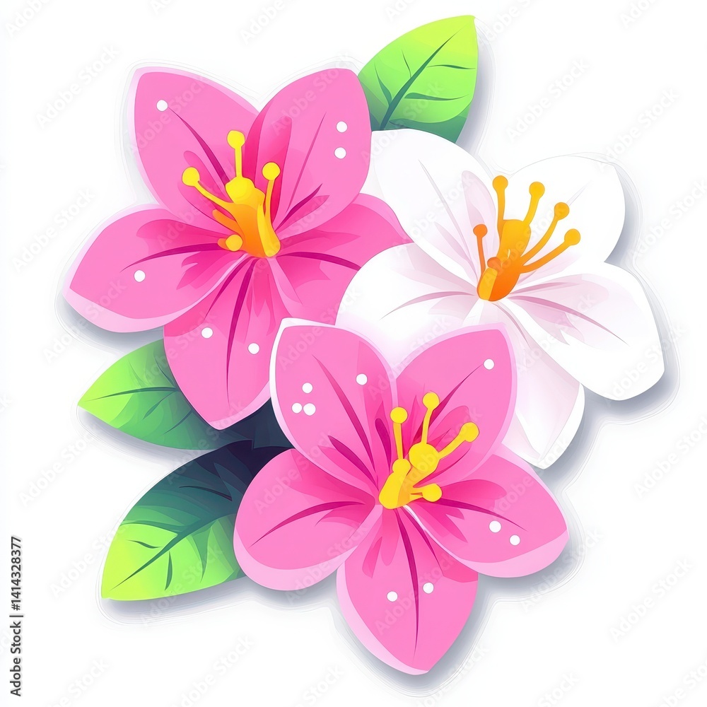Fototapeta premium Stylized Pink and White Flowers on White Background