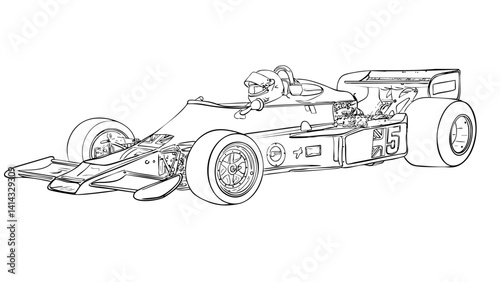 Old school Nr.5F1 race car, detailed line art, SVG vector file