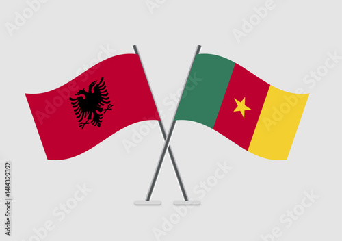 Albania and Cameroon vector flags in dynamic flat artwork