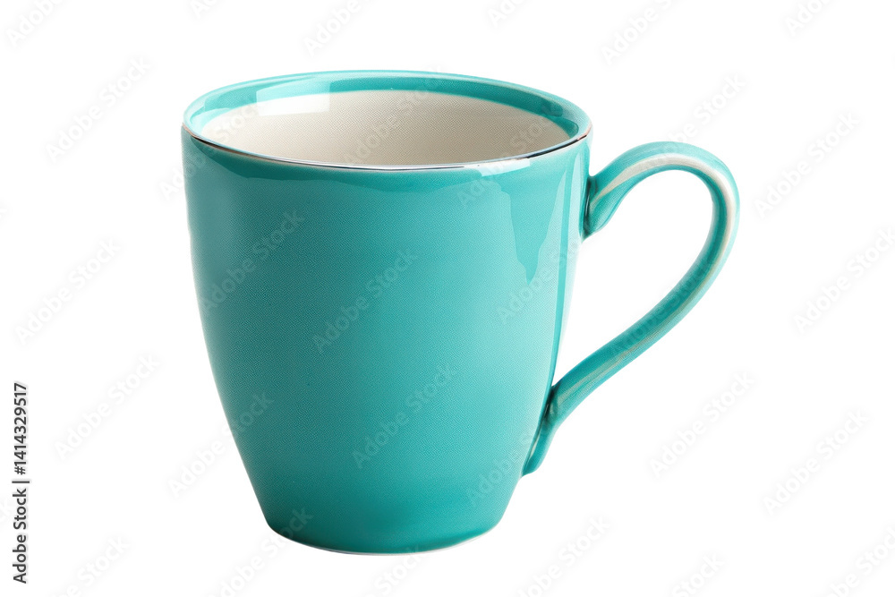 Cheerful turquoise mug resting on a pristine surface, ready for your favorite warm drink isolated on transparent background