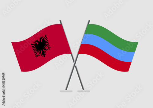 Albania and Dagestan vector flags set on plain backdrop
