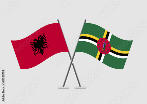 Albania and Dominica vector flags drawn with subtle perspective
