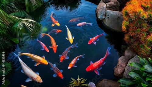 tropical fishes swimming in pond