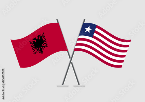 Albania and Liberia vector flags with stylized flagpole design