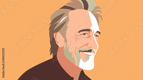 Elderly caucasian male portrait illustration on warm background flat vector illustration