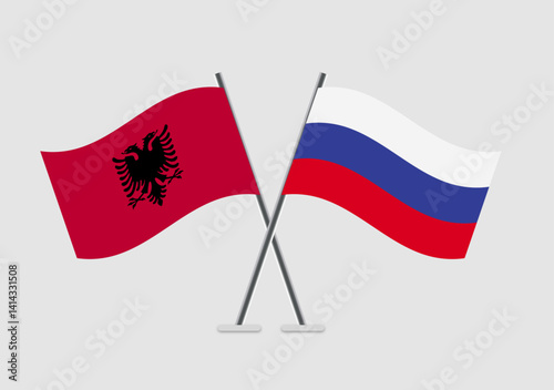 Albania and Russia vector flags shown in treaty-style illustration