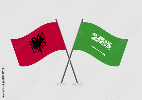 Albania and Saudi Arabia vector flags paired in concept of agreement