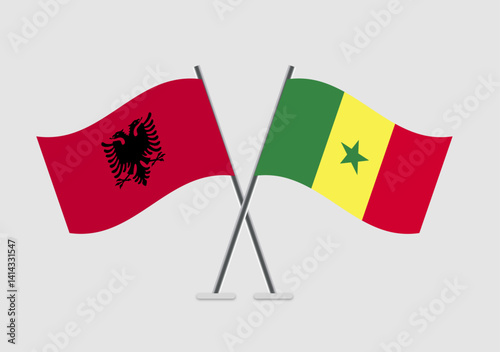 Albania and Senegal vector flags artwork on simple gradient base