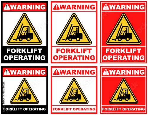 Set vector forklift operating sign symbol warning labels sticker design illustration