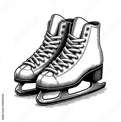Illustration of ice skates with black and white drawing vector illustration style art