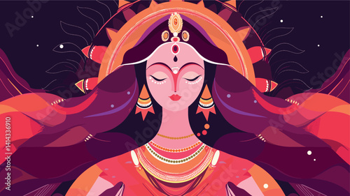 Divine goddess illustration: vibrant colors and majestic details flat vector illustration