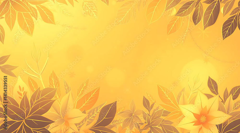Obraz premium Vector gold and white line floral background, luxury leaves plant pattern. Art foliage, blossom texture ornament, vintage tropical banner