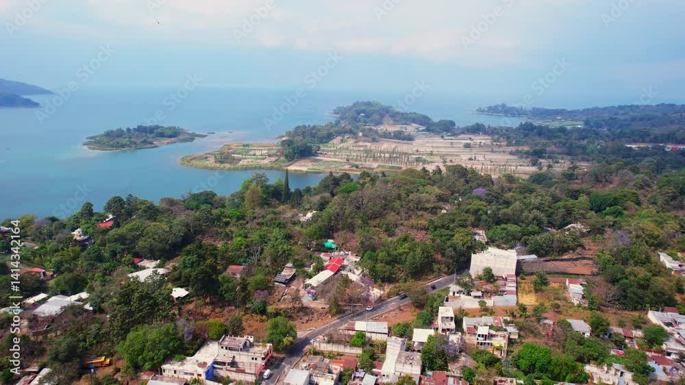 Drone Shot of Santiago Atitlan and Agricultural Fields Above Lake Atitlan, Guatemala Drone Shot of Santiago Atitlan and Agricultural Fields Above Lake Atitlan, Guatemala