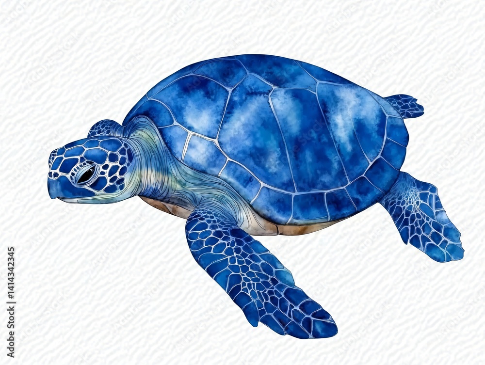 Fototapeta premium Majestic Blue Sea Turtle Watercolor Painting Ocean Animal Wildlife Illustration