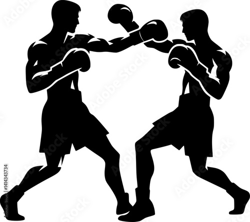 Two boxers in action, silhouette illustration.
