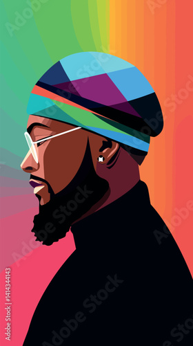 Colorful portrait of african male adult on vibrant background flat vector illustration
