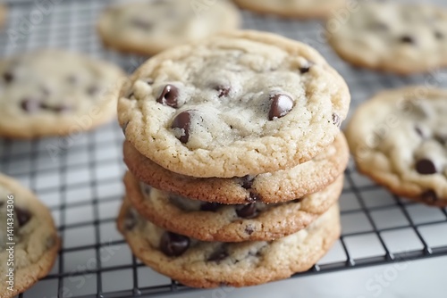 Classic Chocolate Chip Cookies Stacked on a White Plate photo