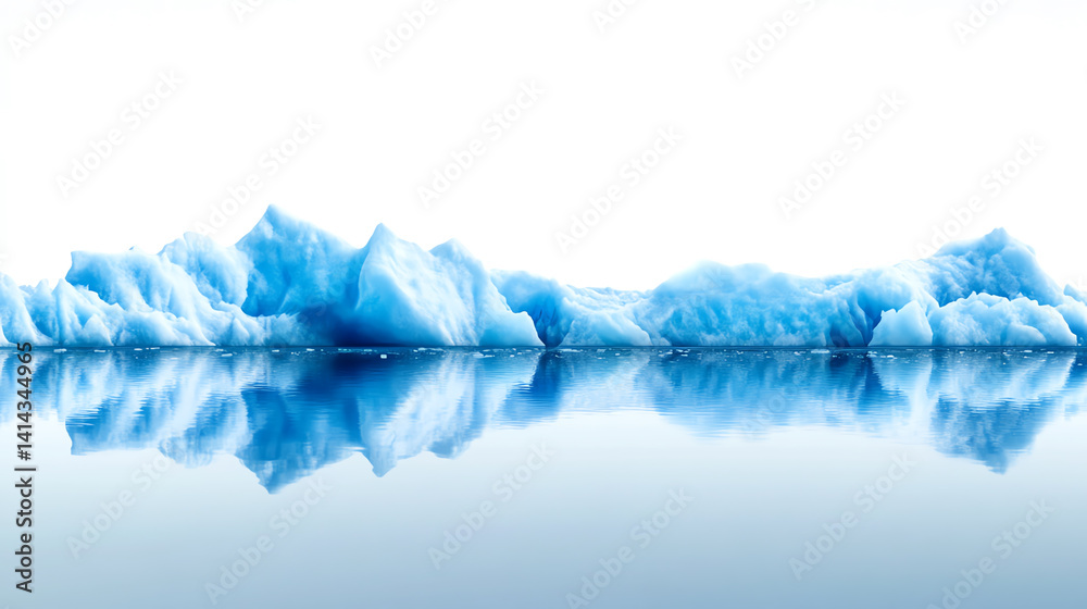 A serene landscape featuring stunning blue icebergs floating on calm waters, reflecting the clear sky. This captivating scene showcases the beauty of nature and glacial formations.