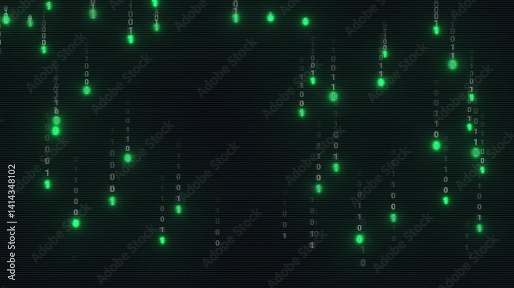 Glowing Green Binary Code Raining Down on Dark Background Glowing Green Binary Code Raining Down on Dark Background