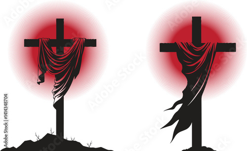 Set of cross draped in cloth icons, cross draped in cloth silhouette design vector illustration simple silhouette illustration of cross draped in cloth, perfect for cross draped in cloth logos