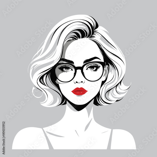 Minimalist Chic Female Portrait - Black & White High-Contrast Fashion Illustration