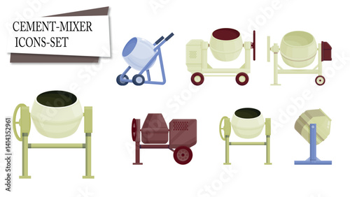 cement mixer icons set