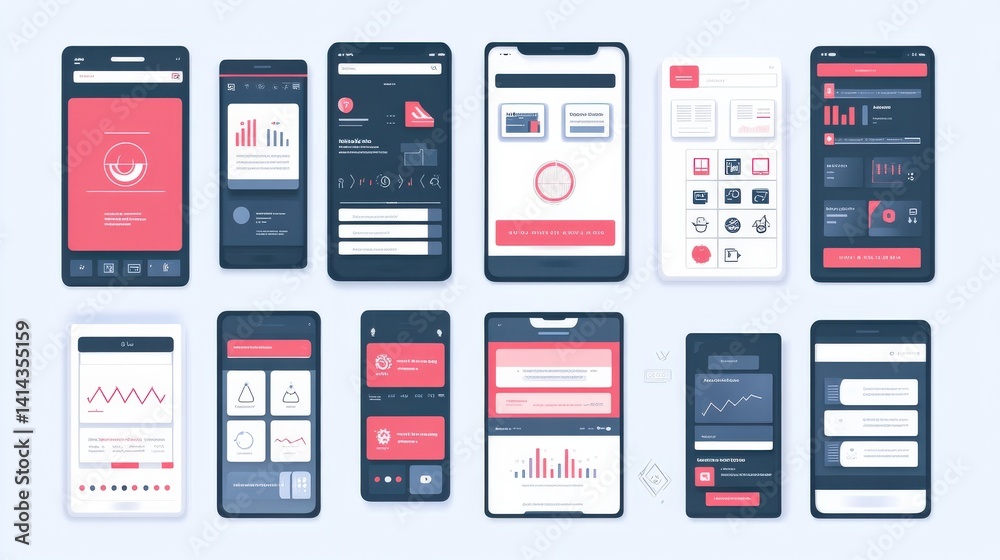 Mobile Device Mockups with Modern User Interface Designs Elements Mobile Device Mockups with Modern User Interface Designs Elements