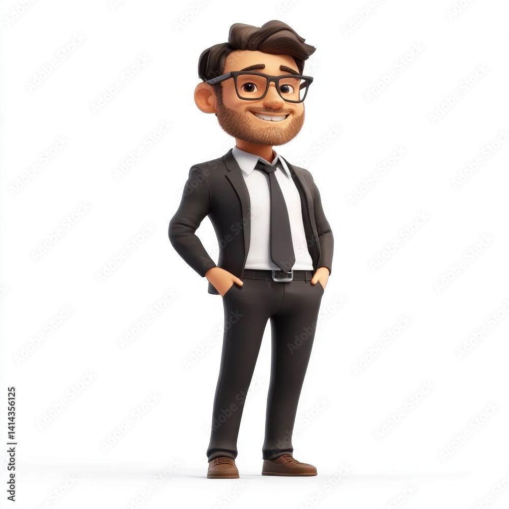 Obraz premium Professional Character in Suit and Glasses Standing Confidently