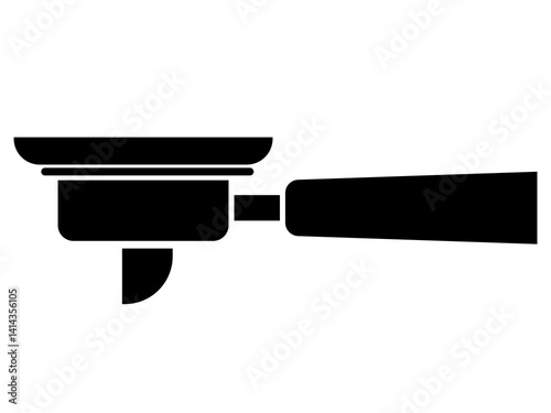 Espresso machine portafilter. Black and white vector illustration that can be used as a logotype. Coffee accesory, gear.