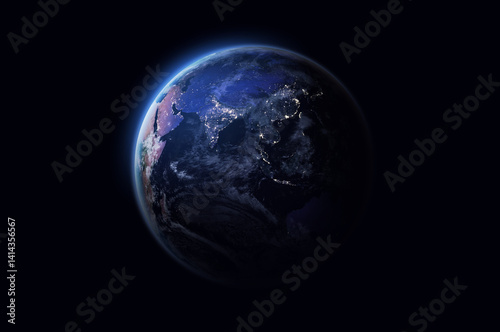 Obraz na płótnie Planet Earth in space. Eastern hemisphere. Amazing Earth on black background. w salonie