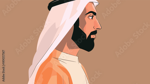 Middle-eastern male in traditional attire side profile illustration flat vector illustration