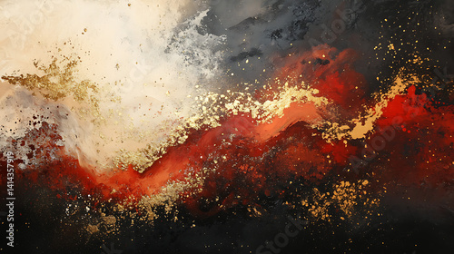 Abstract grunge texture with red and black dust evokes a cosmic nebula explosion