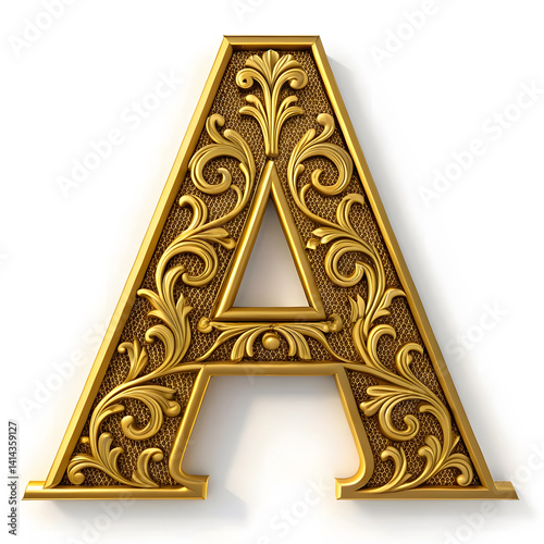 Gold Letter A Ornate Decorative Alphabet Initial Monogram Art