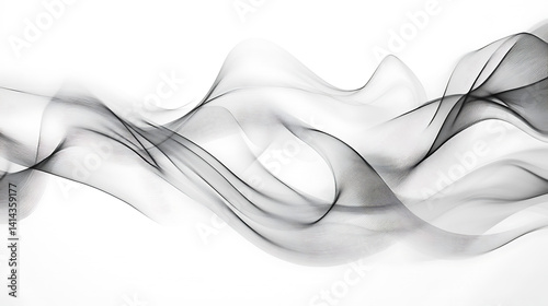 Abstract blue smoke curves with a smooth, flowing motion against a white background, creating an artistic wave pattern
