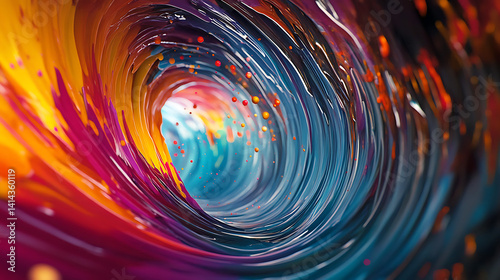 Vibrant red and blue abstract fractal art swirls with a spiral pattern and light vortex design