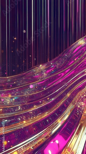 Abstract dark holographic iridescent neon background fluid liquid glass curved wave in motion 3D render modern glowing neon wave line pattern futuristic design