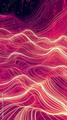 Abstract dark holographic iridescent neon background fluid liquid glass curved wave in motion 3D render modern glowing neon wave line pattern futuristic design 