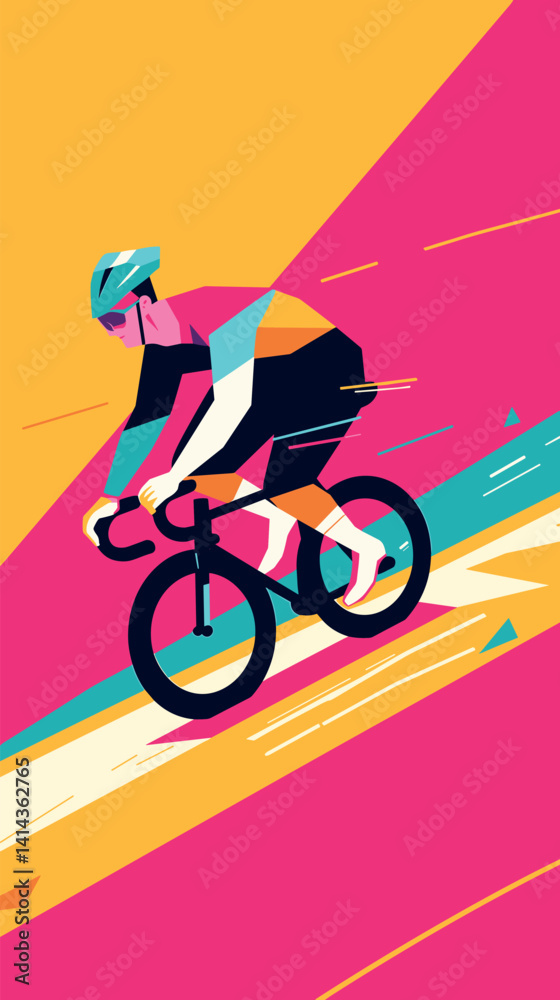 Fototapeta premium Abstract colorful cyclist illustration with geometric shapes flat vector illustration