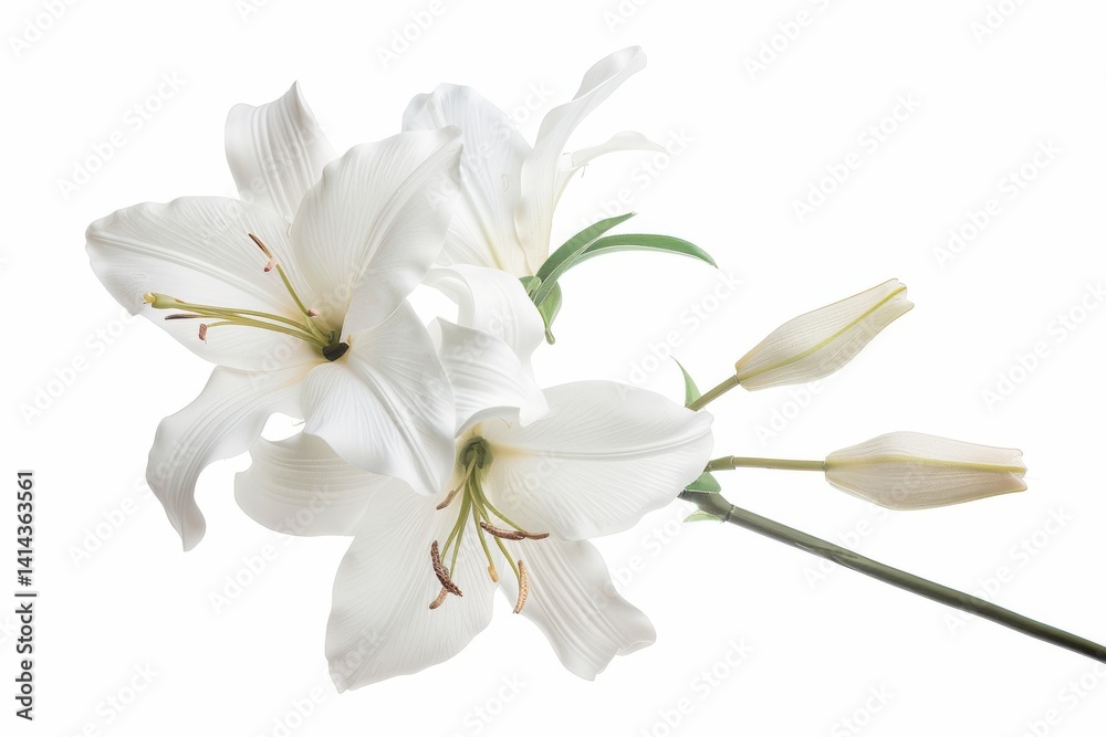 Fototapeta premium Elegant white lilies arranged gracefully, capturing nature's beauty in soft lighting isolated on transparent background