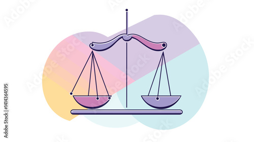 Colorful abstract balance scale symbol with gradient background flat vector illustration