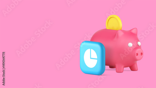 Budget balance planning financial analyzing and piggy bank accounting copy space banner vector illustration. Banking finance money earnings and expenses investment savings retirement profit wealth