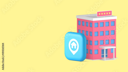 Hotel map location address navigation GPS direction pointer copy space banner vector illustration. Touristic house recreation rent position navigation global positioning system cartography technology