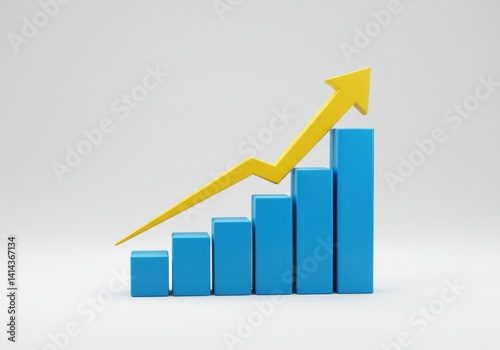 A blue bar graph showing growth with a yellow arrow pointing upwards on a white background plain style Free Download A blue bar graph showing growth with a yellow arrow pointing upwards on a white background plain style - GFXLoad