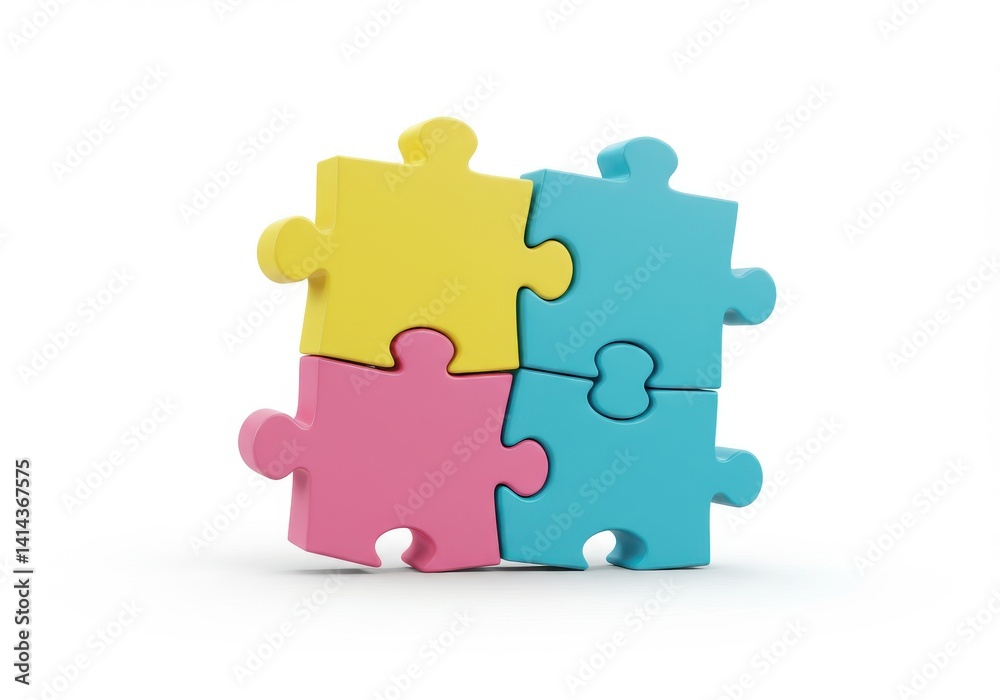 Obraz premium A close up of four colorful puzzle pieces connected on a white background in a studio setting