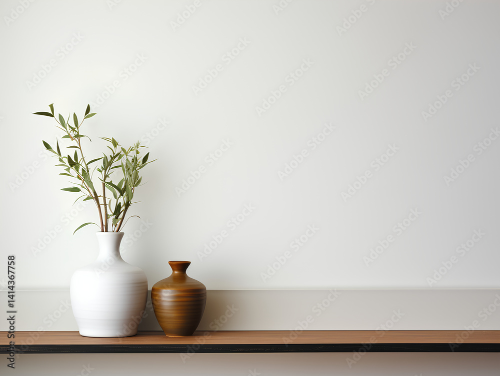 Fototapeta premium White Mantle Shelf with Small Potted Plants
