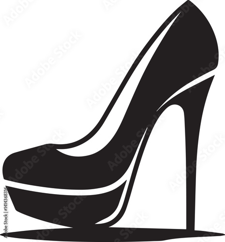 High Heels Silhouette with Elegant Stiletto Shape for Fashion, Glamour, and Feminine Footwear Design