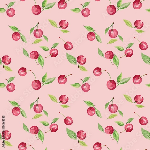 Wallpaper Mural Adorable Sweet Cherry Seamless Watercolor Design in Vintage Style, Perfect for Whimsical and Retro-Inspired Creations Torontodigital.ca
