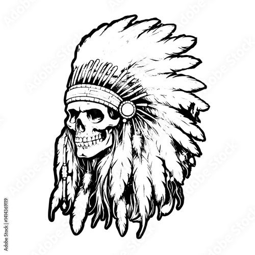 Skull with Native Headdress – Tribal Vector Illustration