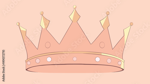 Elegant gold crown with diamond accents on peach background flat vector illustration